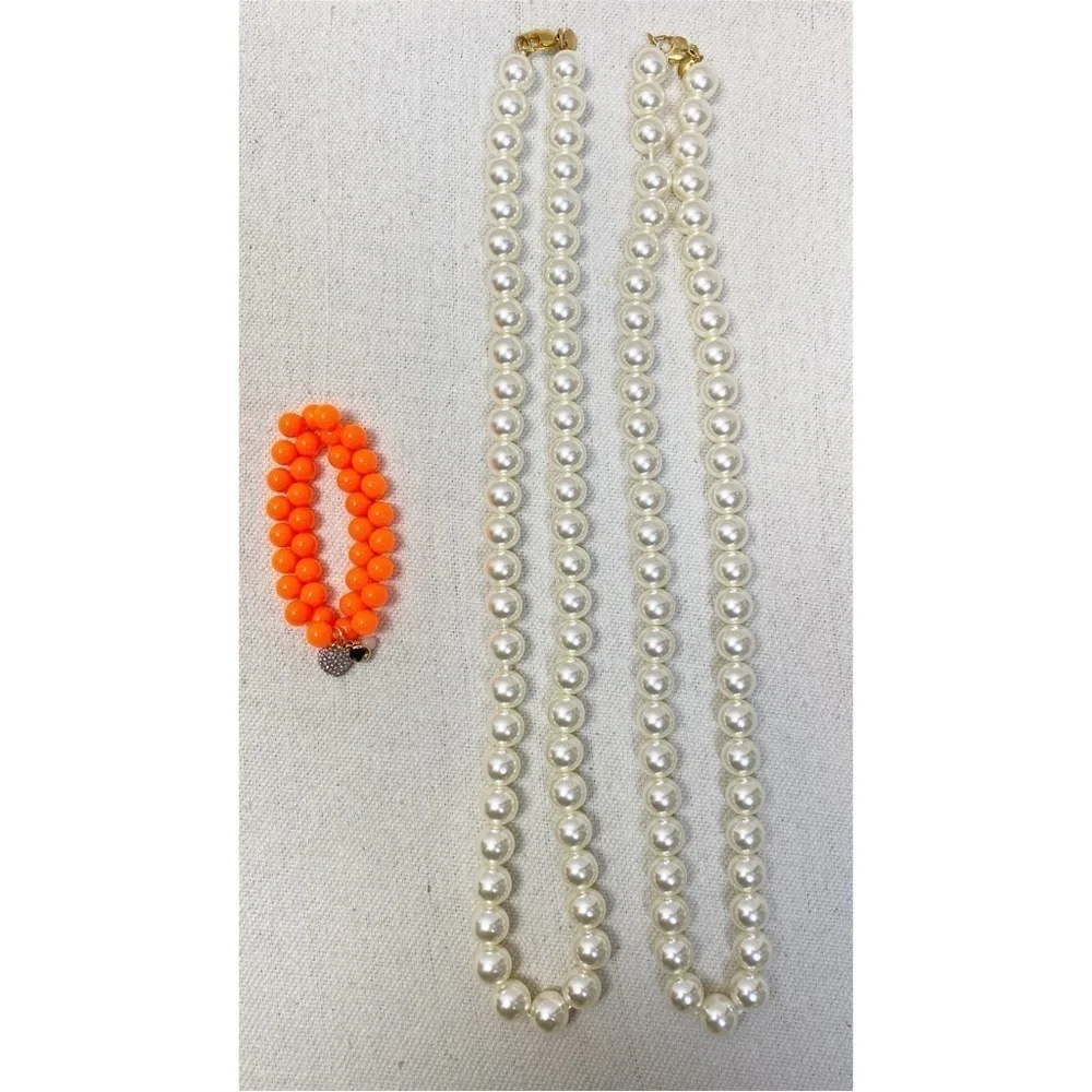 J Crew Crew Cuts Kids 3pc log Faux Pearl Necklaces, orange bracelet